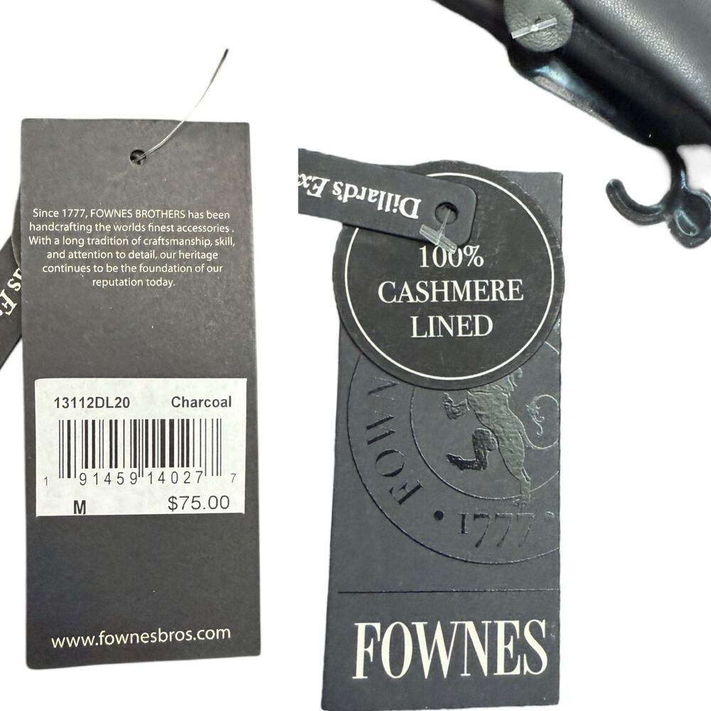 FOWNES BROTHERS Leather Gloves Charcoal Gray Cashmere Lined Medium NWT - Picture 5 of 7